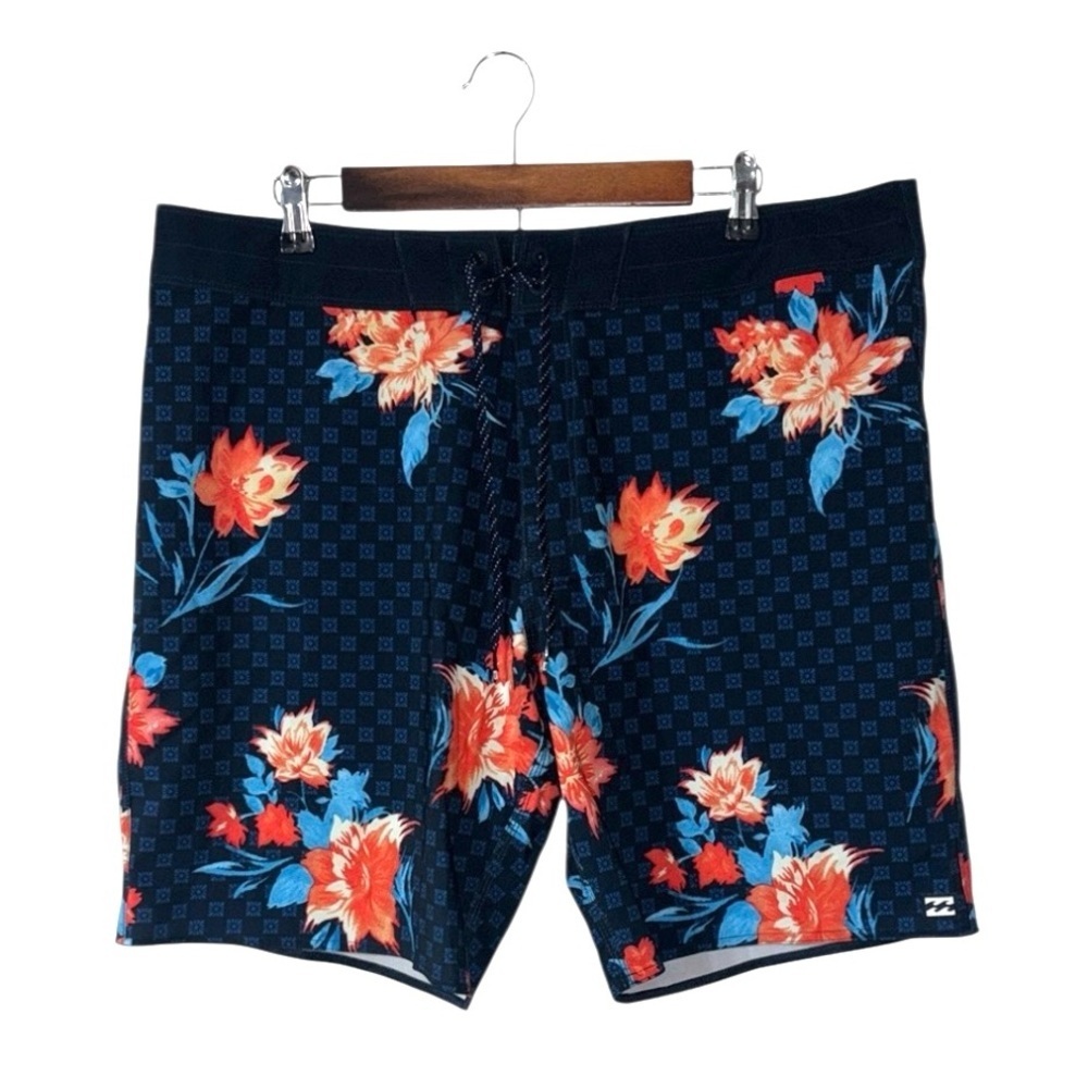Billabong Swim Trunks Shorts Upcycler Sundays Pro Blue Orange Floral Size 38